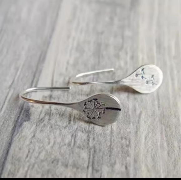 Earrings Women's Dandelion Vintage Silver Dangle New f42 - Picture 2 of 3